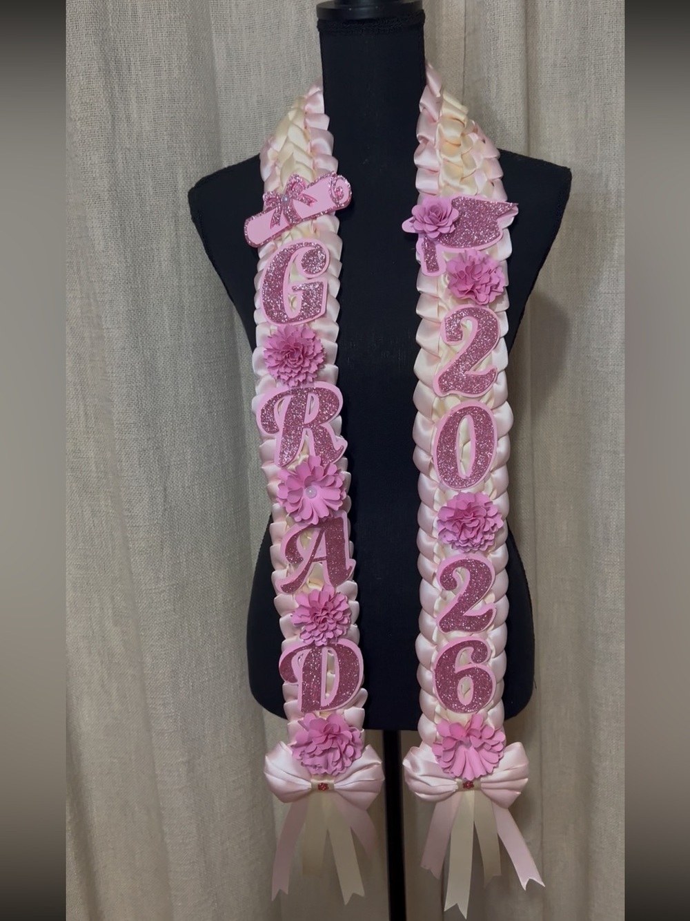 Pink Graduation Lei Stole - 'GRAD 2026' Ribbon Necklace
